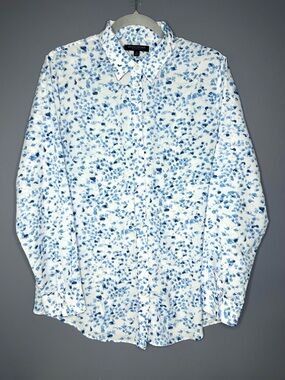 Banana Republic Shirt Womens L Blue Floral Dillon Long Sleeve Button Up Spring